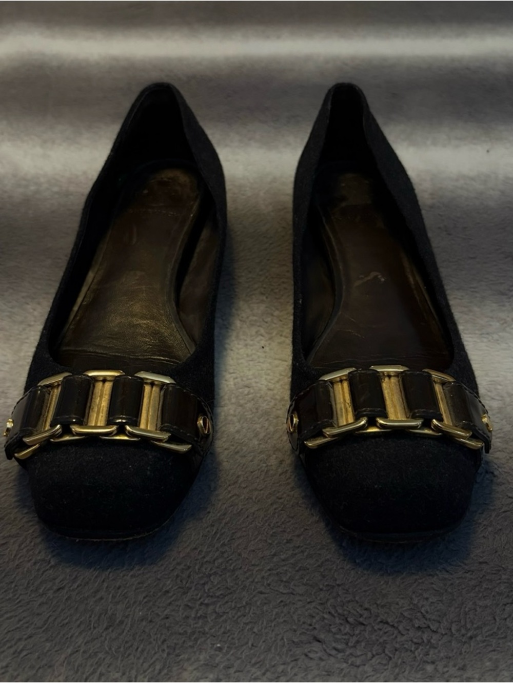Tory Burch Martha Chain Link Ballet Flats Black Flannel Sz 9 - Picture 4 of 9